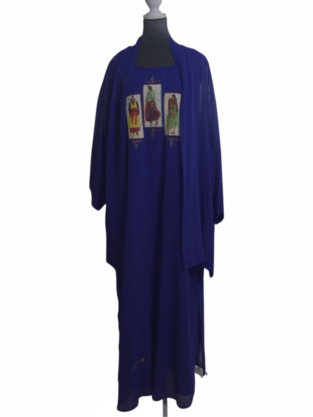 Carole Liz Dress Kimono Jacket Set 5X Purple Sheer Artwear India Statement EUC